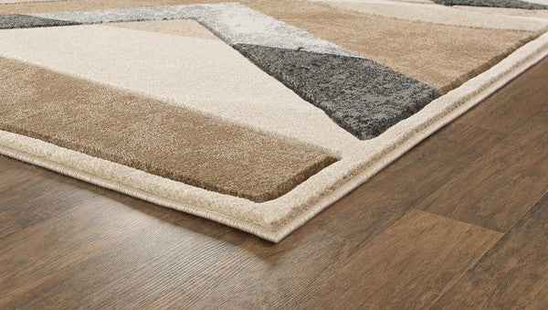 3'8'' x 5'6'' Beige Hand-Carved Geometric Soft Rug
