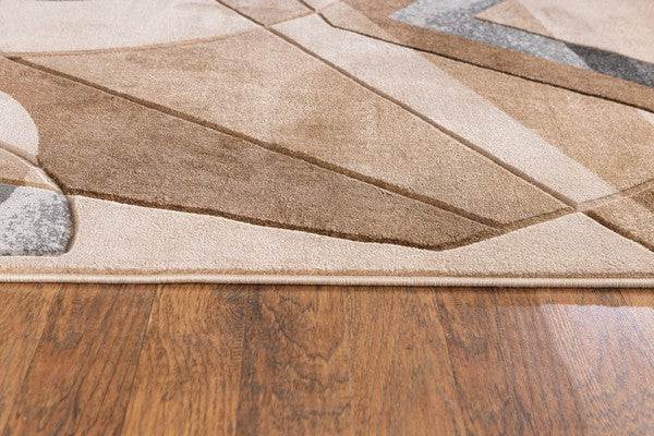 3'8'' x 5'6'' Beige Hand-Carved Geometric Soft Rug