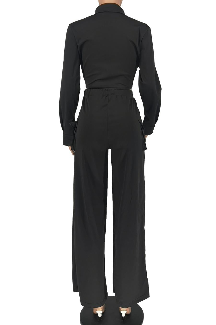 Casual plus size slight stretch 5 colors solid color lapel pants sets