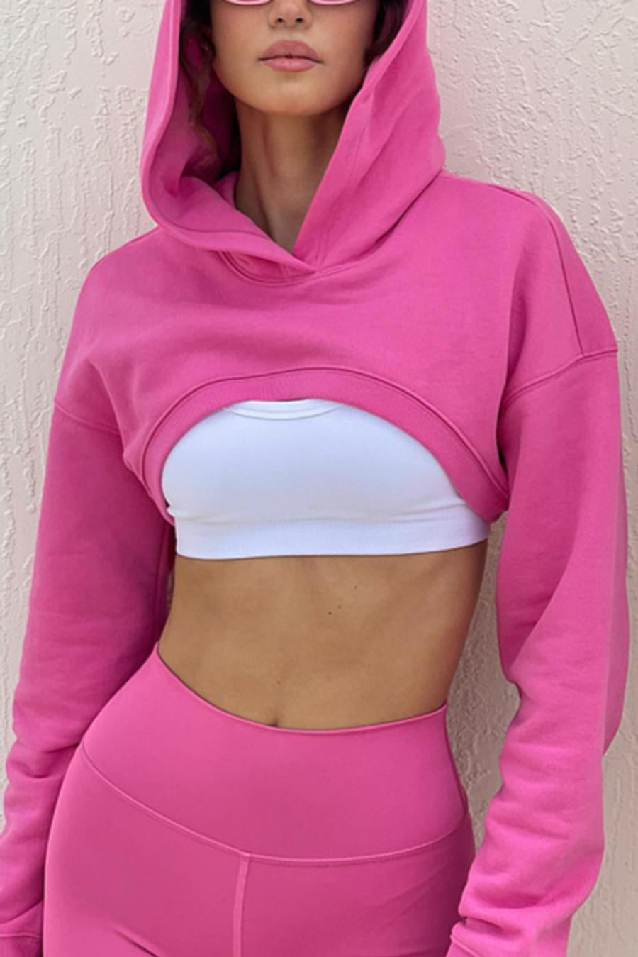 Exquisite slight stretch two colors hooded crop sweatshirt(only sweatshirt)