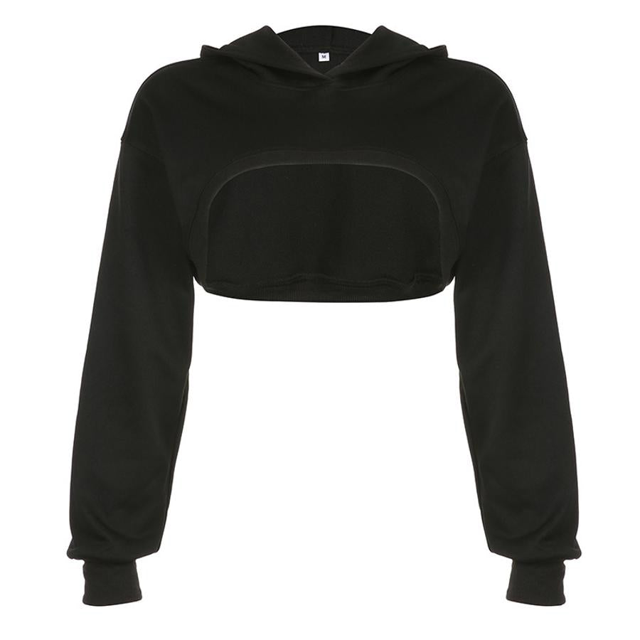 Exquisite slight stretch two colors hooded crop sweatshirt(only sweatshirt)
