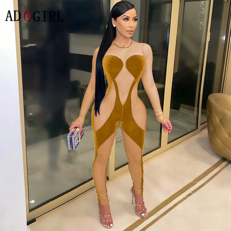 Adogirl Sexy Transparent Mesh Jumpsuit