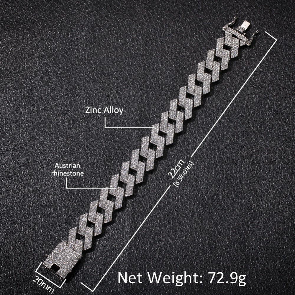 20mm Miami Prong Cuban Chain Mens Hiphop Jewelry Set