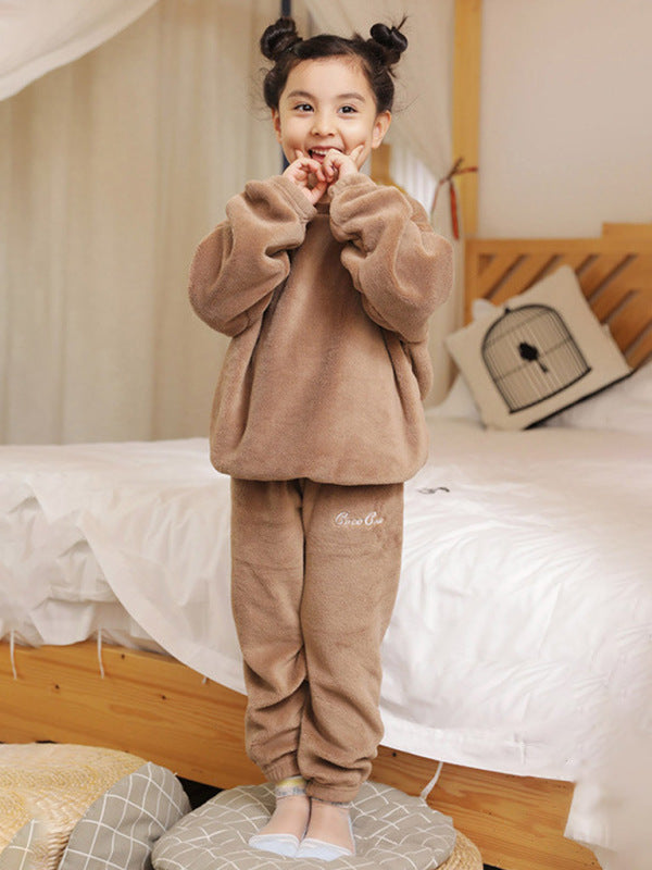 Children'S Embroidered Coral Fleece Pajama Set