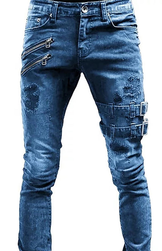 Men's Mid Waist Ripped Slim Jeans