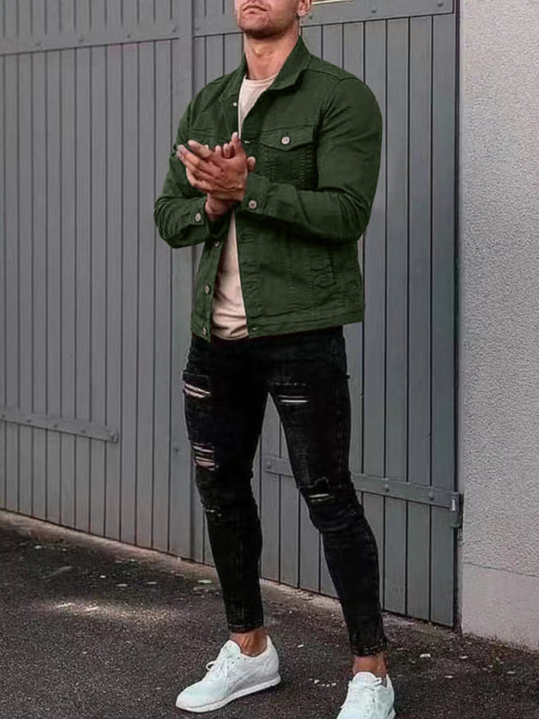 Men's casual multi-pocket button denim jacket