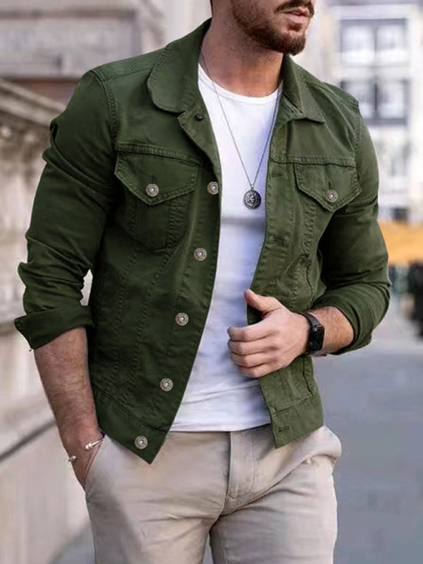 Men's casual multi-pocket button denim jacket