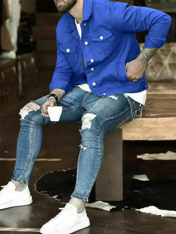 Men's casual multi-pocket button denim jacket