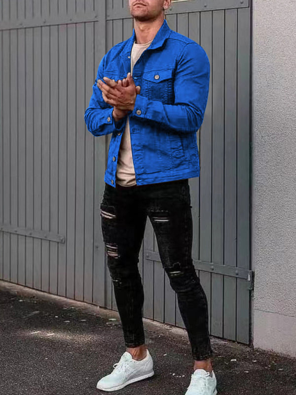 Men's casual multi-pocket button denim jacket