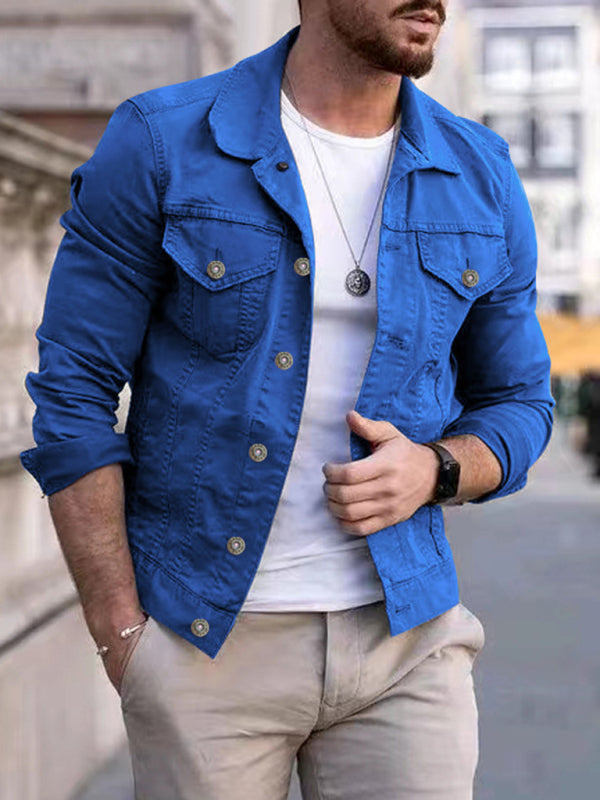 Men's casual multi-pocket button denim jacket