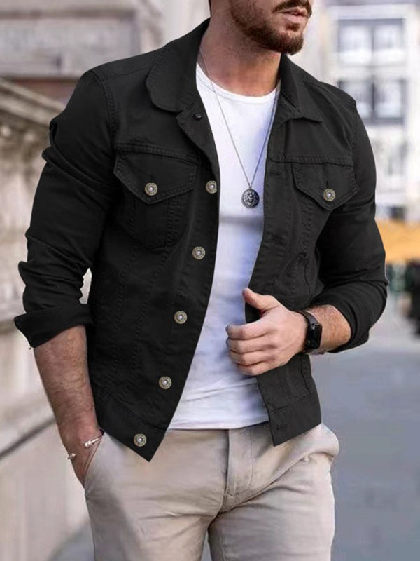 Men's casual multi-pocket button denim jacket