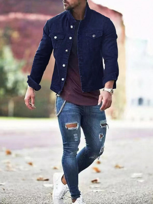 Men's casual multi-pocket button denim jacket