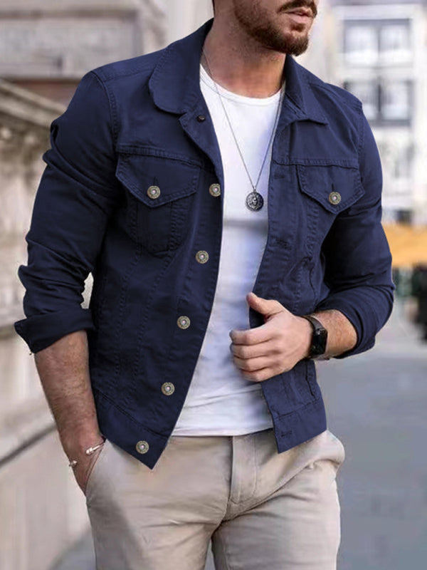 Men's casual multi-pocket button denim jacket