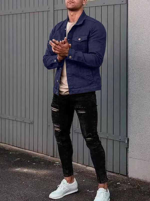Men's casual multi-pocket button denim jacket