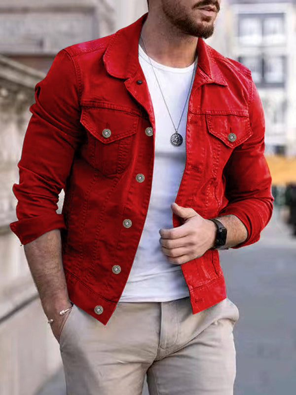 Men's casual multi-pocket button denim jacket