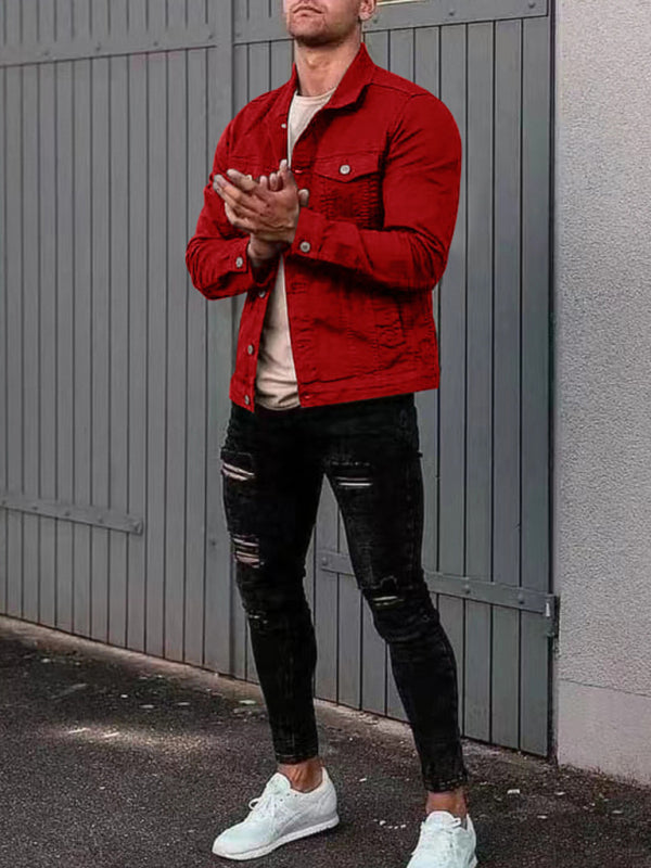 Men's casual multi-pocket button denim jacket