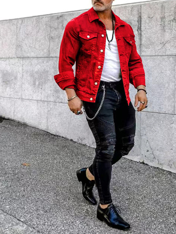 Men's casual multi-pocket button denim jacket