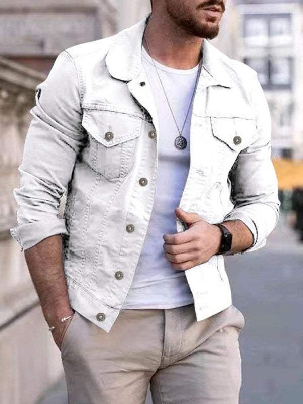 Men's casual multi-pocket button denim jacket