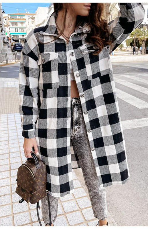 Women's Long Plaid Shirt