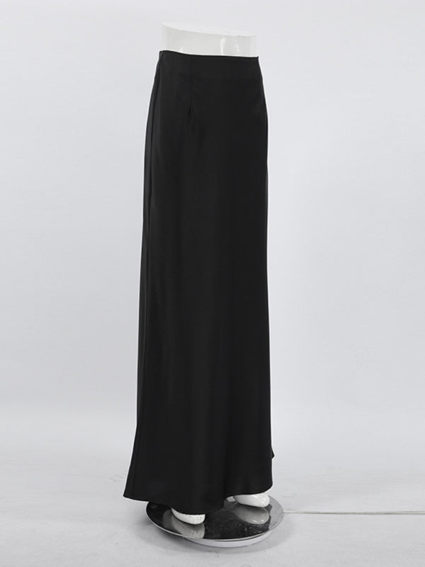 Elegant high-waisted satin satin long skirt