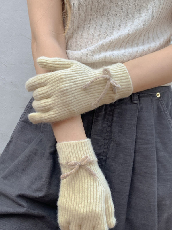 New women's warm, cute and versatile bow-knot warm touch screen fingerless gloves