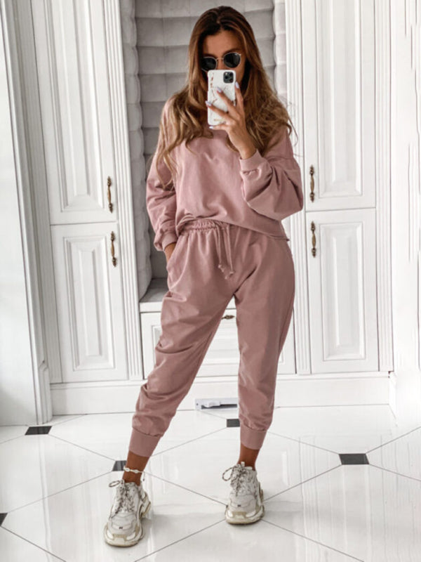 New style comfortable and casual solid color long-sleeved sports suit
