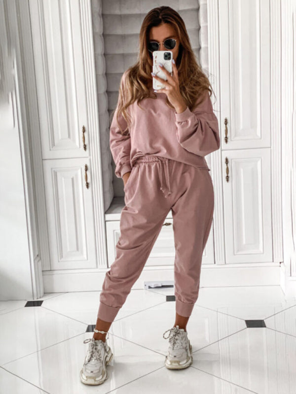 New style comfortable and casual solid color long-sleeved sports suit