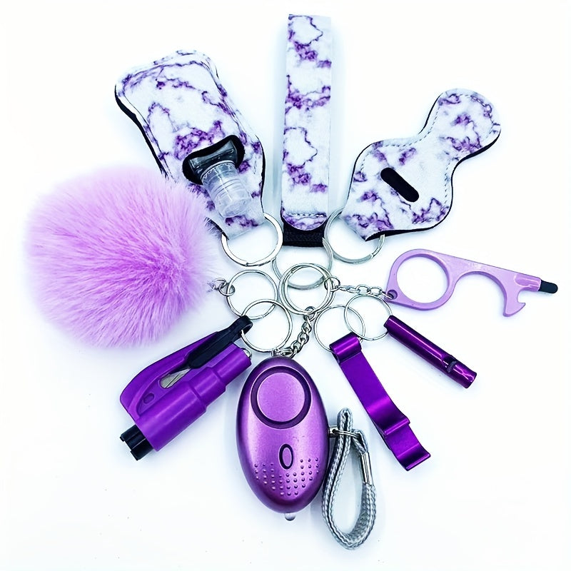 10pcs Women's Personal Alarm Keychain Set with  Bottle Opener, and Storage Bag