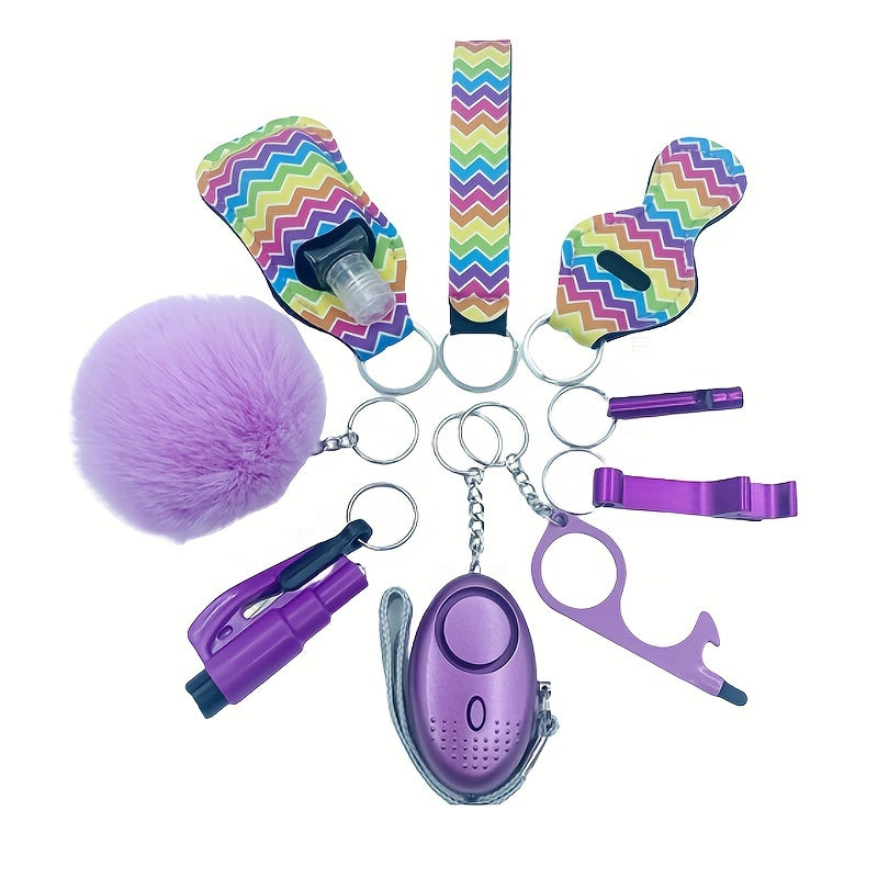 10pcs Women's Personal Alarm Keychain Set with  Bottle Opener, and Storage Bag