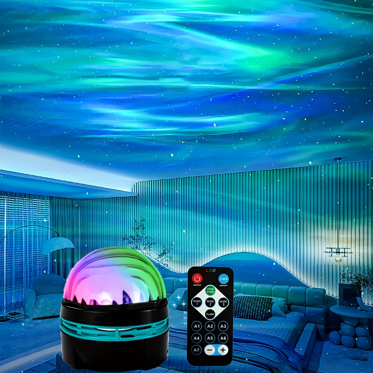 LED Northern Light Projector with Multicolor Pattern & Remote - Bedroom, Ceiling, Home Theater, Christmas/Valentine's Day Gift - Dimmable, Color Changing