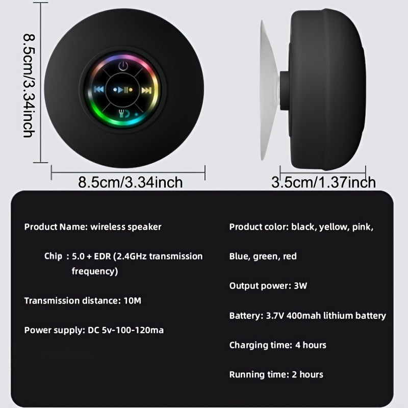 Portable Wireless Shower Speaker with Suction Cup - USB Rechargeable - 2 Hour Playtime - 5.0 Wireless - Perfect for Parties, Bathroom, Travel, Home, and Outdoors - Great Gift for Holidays!