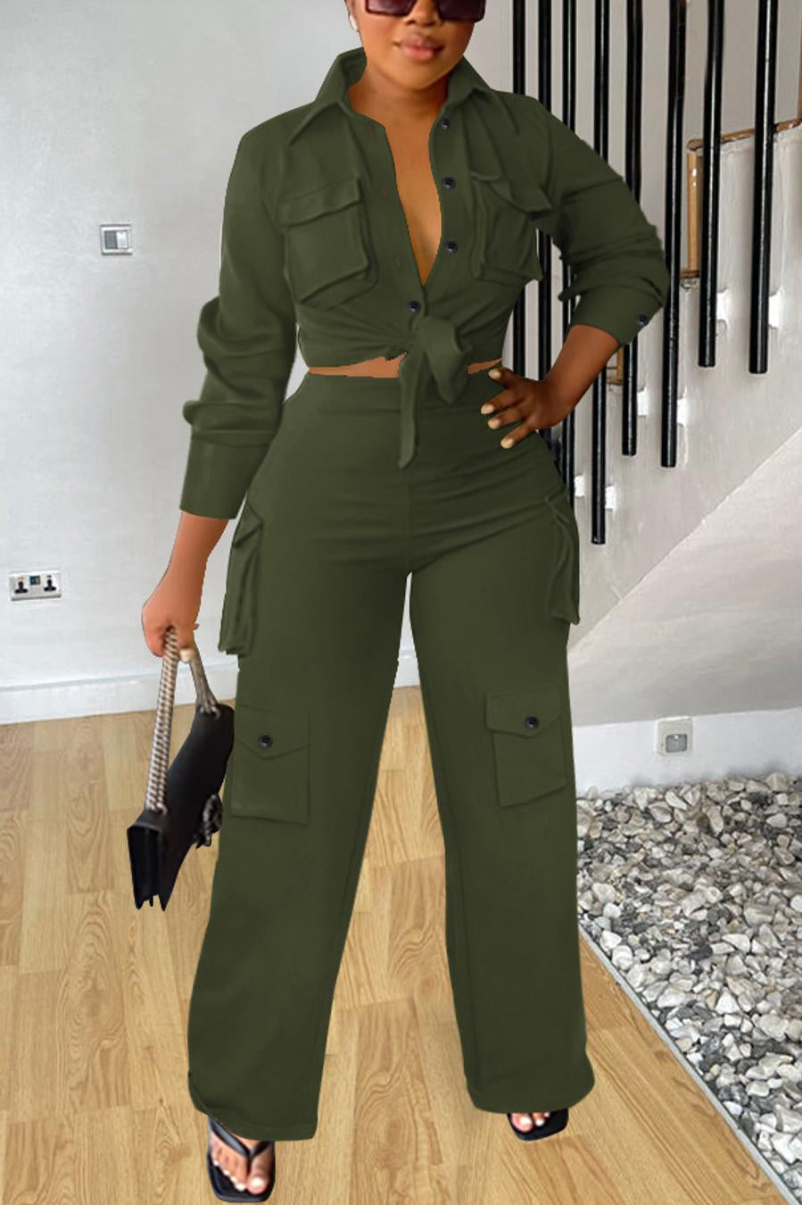 Casual plus size slight stretch 5 colors solid color lapel pants sets