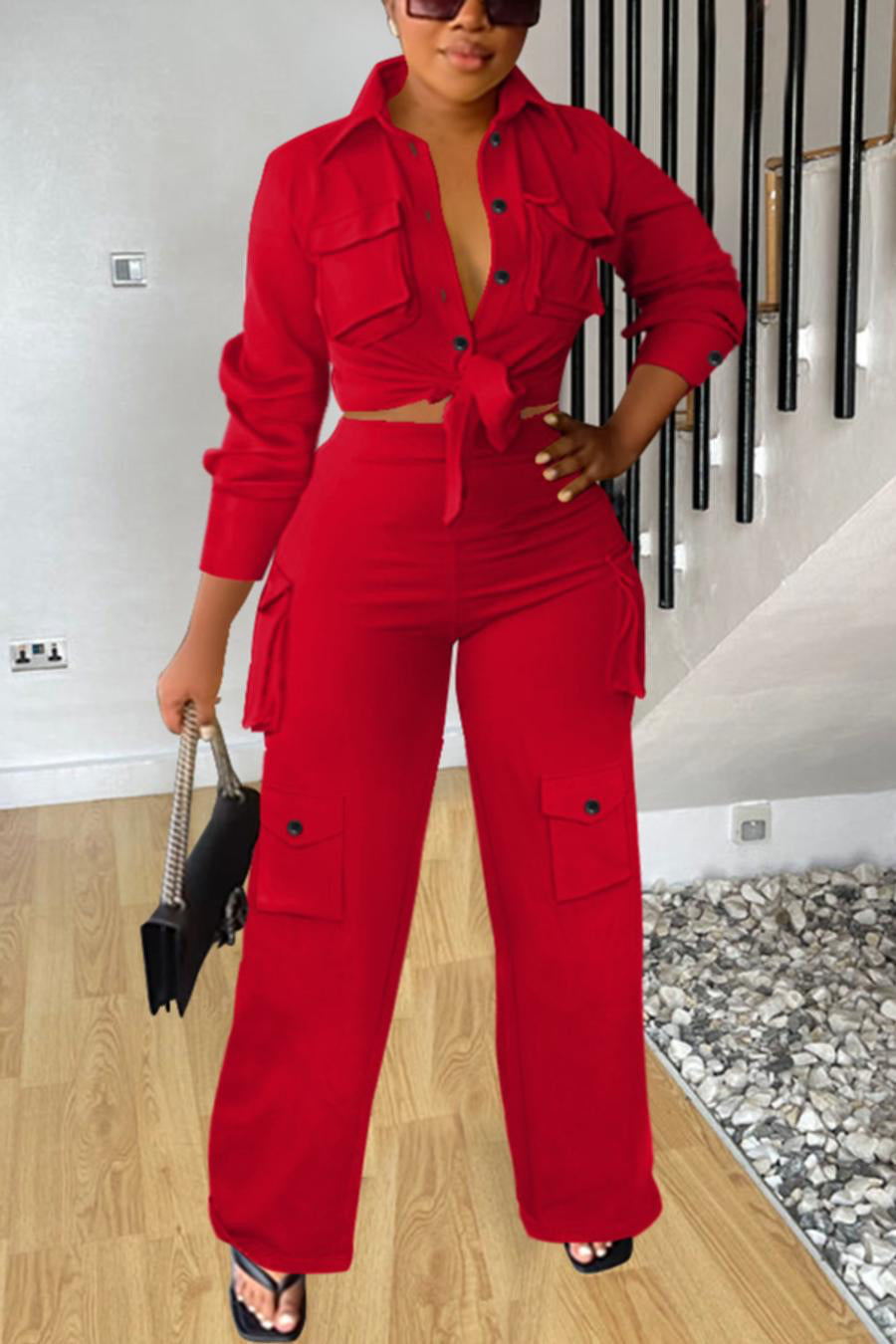 Casual plus size slight stretch 5 colors solid color lapel pants sets