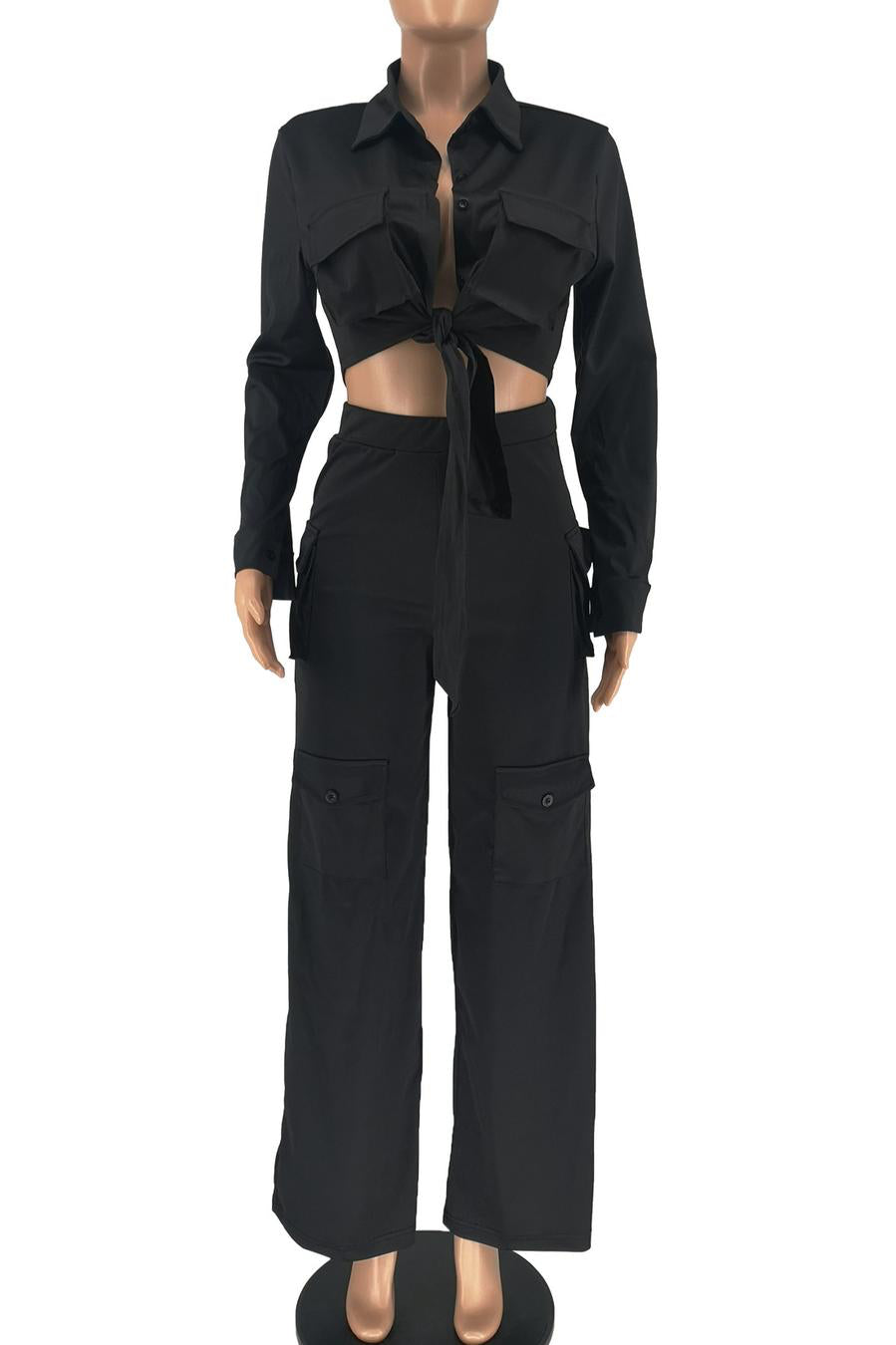 Casual plus size slight stretch 5 colors solid color lapel pants sets