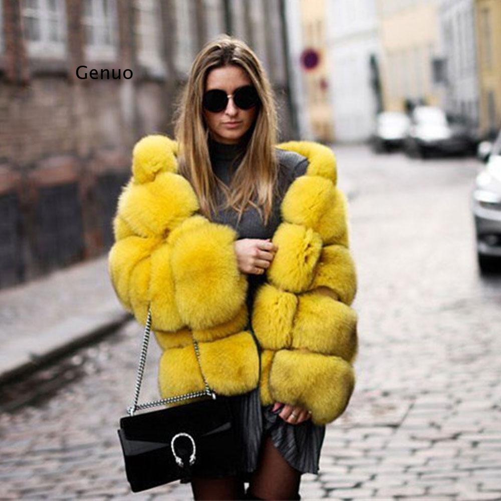 Luxury Faux Fox Fur Coat Women Short Winter Jacket with Big Fur Hood Thick Warm Overcoat 2020 New Fashion Flurry Fake Fur Coats