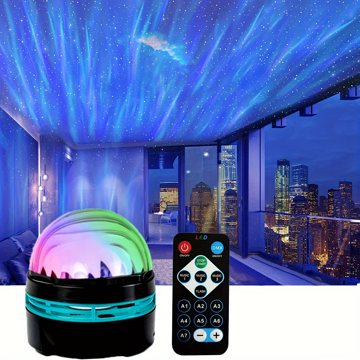 LED Northern Light Projector with Multicolor Pattern & Remote - Bedroom, Ceiling, Home Theater, Christmas/Valentine's Day Gift - Dimmable, Color Changing