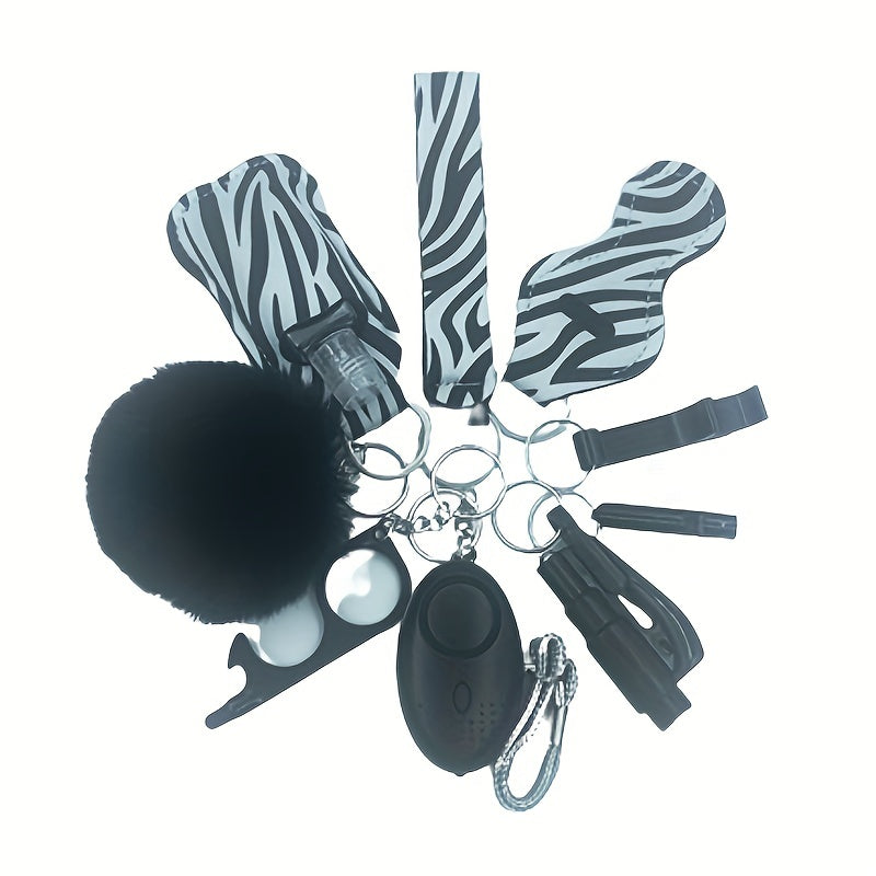 10pcs Women's Personal Alarm Keychain Set with  Bottle Opener, and Storage Bag