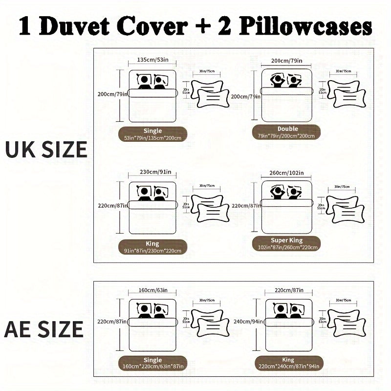 3-Piece Multi-Color Bedding Set - Polyester Duvet Cover & Pillowcases - Machine Washable