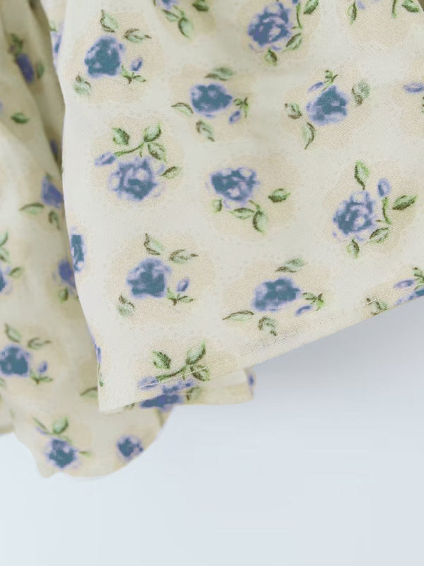 Women's Flying Sleeve Floral Elastic Top + Hip-wrapping Skirt Set