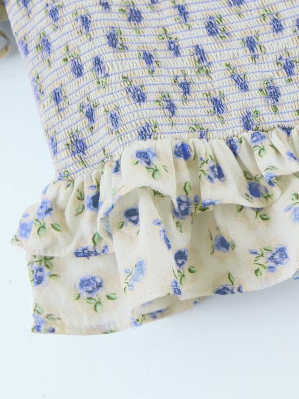 Women's Flying Sleeve Floral Elastic Top + Hip-wrapping Skirt Set