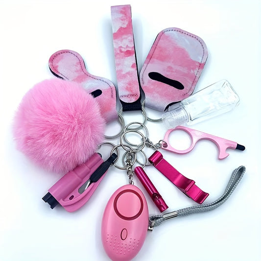 10pcs Women's Personal Alarm Keychain Set with  Bottle Opener, and Storage Bag