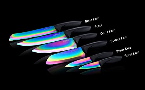 PurpleChef 10 Pieces Purple Galaxy Kitchen Knives Set. Includes 6 Stainless Steel Knives, Scissors, Knife Sharpener, Peeler, and Clear Acrylic Stand. - 1649287047