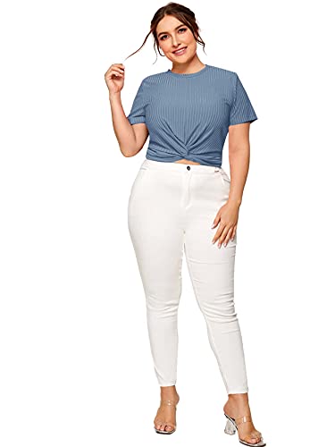 Romwe Women's Plue Size Front Twist Short Sleeve Plus Size Crop T-Shirt Tops Blouse Mix Green 4X - 1651442228
