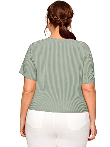 Romwe Women's Plue Size Front Twist Short Sleeve Plus Size Crop T-Shirt Tops Blouse Mix Green 4X - 1651442228