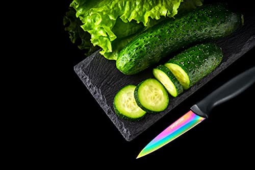 PurpleChef 10 Pieces Purple Galaxy Kitchen Knives Set. Includes 6 Stainless Steel Knives, Scissors, Knife Sharpener, Peeler, and Clear Acrylic Stand. - 1649287047