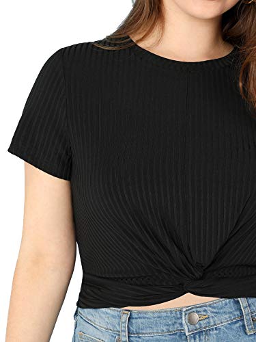 Romwe Women's Plue Size Front Twist Short Sleeve Plus Size Crop T-Shirt Tops Blouse Mix Green 4X - 1651442228