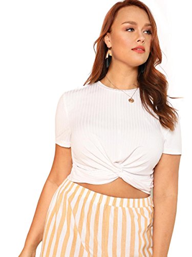 Romwe Women's Plue Size Front Twist Short Sleeve Plus Size Crop T-Shirt Tops Blouse Mix Green 4X - 1651442228