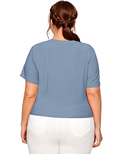 Romwe Women's Plue Size Front Twist Short Sleeve Plus Size Crop T-Shirt Tops Blouse Mix Green 4X - 1651442228