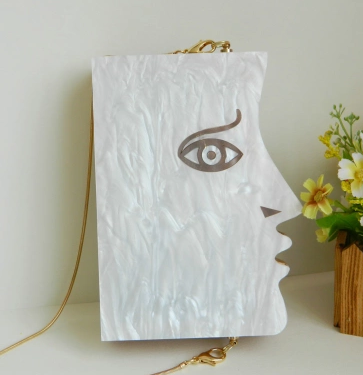 Unique Design Wooden Acrylic White Evening Handbags