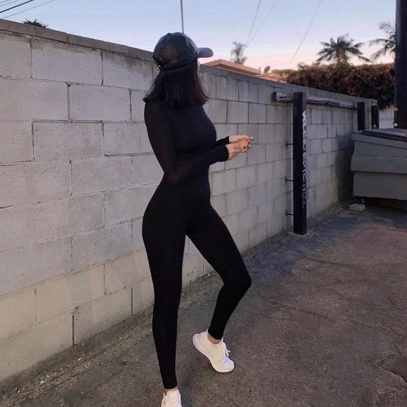 Autumn Women Sexy Winter Jumpsuit Streetwear Long Sleeve Bodycon Solid Sport Fitness Overalls For Women